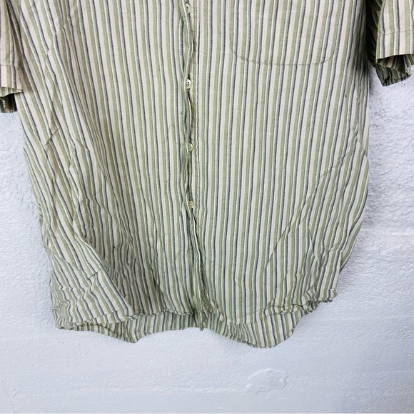Falls Creek vintage Beige & green Striped cotton Button-Down short sleeve Shirt - Picture 10 of 13